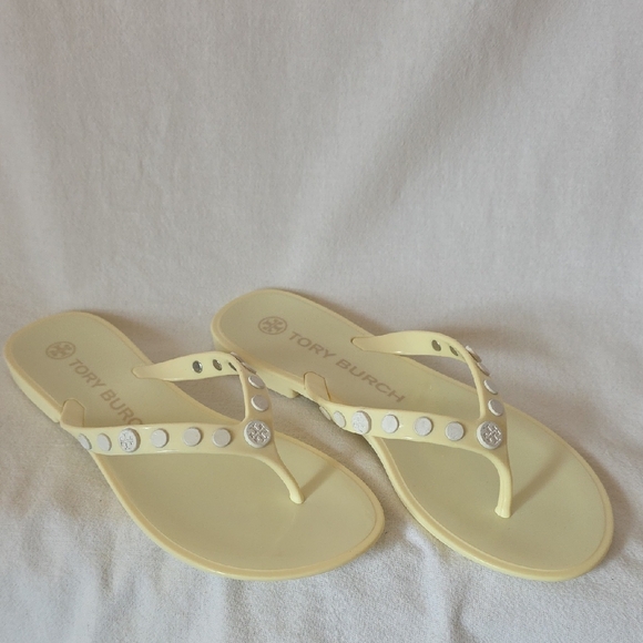 Tory Burch Shoes - Tory Burch Light Yellow Sandals with Silver Accents